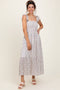 Blue Floral Bow Trim Lace Detail Smocked Maxi Dress