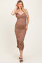 Mocha Mesh Ruched Fitted Maternity Midi Dress