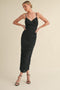Black Mesh Ruched Fitted Midi Dress