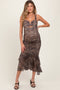 Mocha Animal Print Ruched Mermaid Maternity Midi Dress