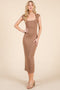Mocha Ribbed Cap Sleeve Cutout Midi Dress