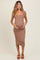 Mocha Ribbed Cap Sleeve Cutout Maternity Midi Dress