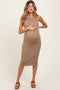 Taupe Ribbed Sleeveless Maternity Midi Dress