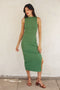 Green Mock Neck Side Slit Midi Dress