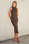 Brown Mock Neck Side Slit Midi Dress