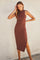 Mocha Mock Neck Side Slit Midi Dress