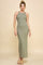 Light Olive Ribbed Fitted Side Slit Midi Dress