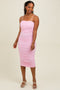 Light Pink Ruched Mesh Sleeveless Midi Dress