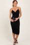 Black Ruched Sweetheart Neckline Midi Dress