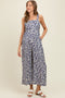 Navy Leaf Print Buckle Strap Wide Leg Maternity Jumpsuit