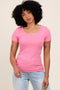 Pink Ribbed Ruched Short Sleeve Top