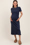 Navy Basic Ribbed Knit Maternity Midi Dress