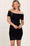 Black Off Shoulder Knit Mini Dress