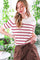 Burgundy Striped Knit Short Sleeve Top