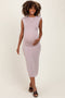Light Pink Sleeveless Side Ruched Maternity Midi Dress