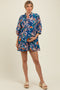 Navy Leaf Print Front Tie 3/4 Sleeve Maternity Dress