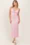 Light Pink Rose Print Jacquard Front Tie Cutout Maxi Dress