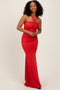 Red Twist Front Ruched Maxi Dress