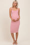 Pink/Cream Striped Ribbed Fitted Sleeveless Maternity Dress
