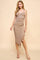 Taupe Ruched Ruffle Detail Sleeveless Midi Dress