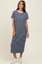 Navy Striped Short Sleeve Midi T-Shirt Dress