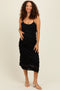 Black Lace Ruffle Trim Tiered Maternity Midi Dress