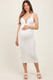 Ivory Crochet Knit Cut Out O-Ring Maternity Midi Dress