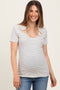 Cream Ribbed Striped Short Sleeve Maternity Top