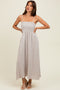 Grey Smocked Cotton Gauze Midi Dress
