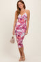 Mauve Floral Lace Trim Fitted Midi Dress