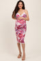 Mauve Floral Lace Trim Maternity Fitted Midi Dress