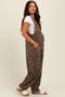 Brown Animal Print Waffle Knit Oversized Maternity Jumpsuit