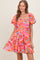 Pink Printed Smocked Puff Sleeve Mini Dress