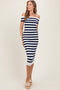 Navy Striped Off Shoulder Midi Sweater Dress