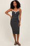 Black Striped V-Neck Sleeveless Midi Dress