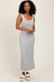 White Striped Ribbed Sleeveless Maxi Dress