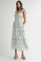 Blue Floral V-Neck Ruffle Strap Tiered Midi Dress