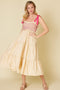 Cream Smocked Contrast Shoulder Tie Midi Dress