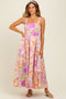 Pink Floral Cutout Tie Back Maxi Dress