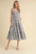 Denim Floral Smocked Ruffled Lace Trim Midi Dress