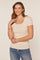 Cream Ribbed Square Neck T-Shirt