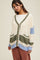 Cream Chunky Knit Colorblock Button-Up Cardigan