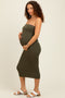 Olive Fitted Tube Knit Maternity Midi Dress