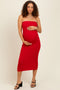 Red Fitted Tube Knit Maternity Midi Dress