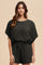 Black Textured Modal Knit Loose Fit Top & Shorts Set