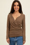 Camel Brushed Wrap Front Nursing Top
