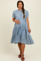 Light Blue Chambray Charm Tiered Maternity Midi Dress