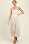 Oatmeal Smocked Button Front Linen Blend Maternity Midi Dress