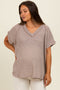 Mocha Short Sleeve V-Neck Solid Waffle Knit Maternity Top