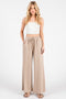 Beige Drawstring Wide Leg Pants